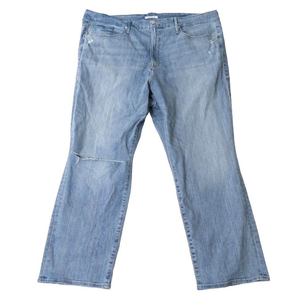 Good American Good Straight Jeans Light Wash Distressed Women's Sz 24